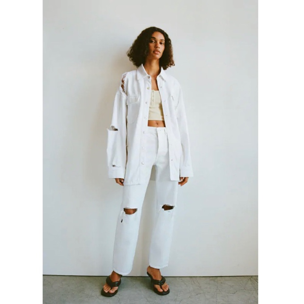 Zara ripped full length straight leg jeans